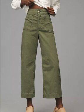 Anthropologie Olive Cropped Wide-Leg Pants. Super flattering! Size 27